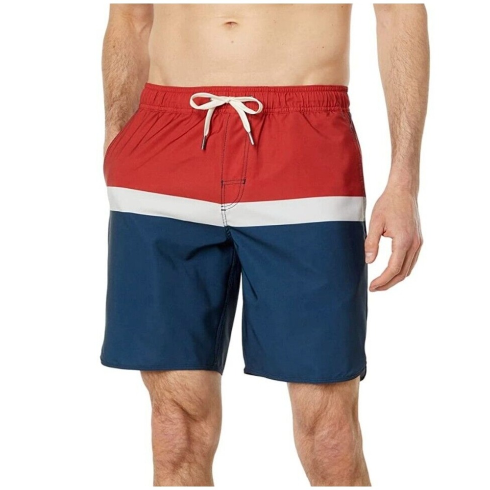 Fair Harbor Men's Red White Blue Color block The Anchor Swim‎ Short Sz Small